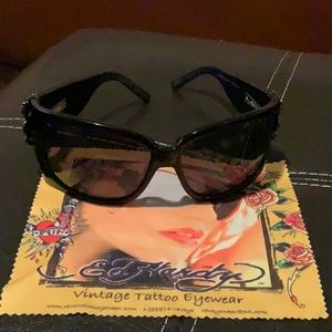 Ed Hardy Vintage Tattoo Eyewear Black Frame Crystal Geisha Sunglasses
